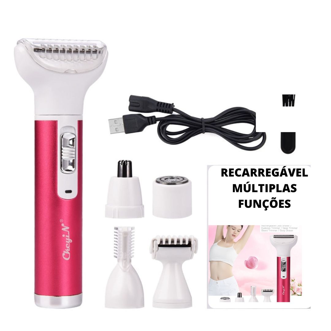 5 em 1-Depilador elétrico recarregável feminino. Depilação eficiente para os pelos do nariz, para as sobrancelhas, pernas, axilas e depilação íntima.